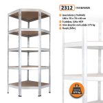 Μεταλλική ραφιέρα ΓΩΝΙΑΚΗ με ξύλο HDF RIVET BUD 180x70x70x40, 5x175 kg κωδ. 2312